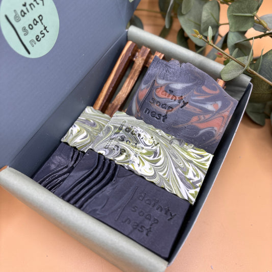 Vegan+All-natural Charcoal Soap gift box | Handmade face body soap